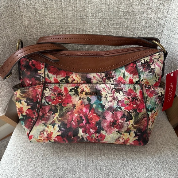 ROSETTI bag SHOULDER BAG Greenwich FLORAL handbag FALL inspired red brown multi - Picture 5 of 11